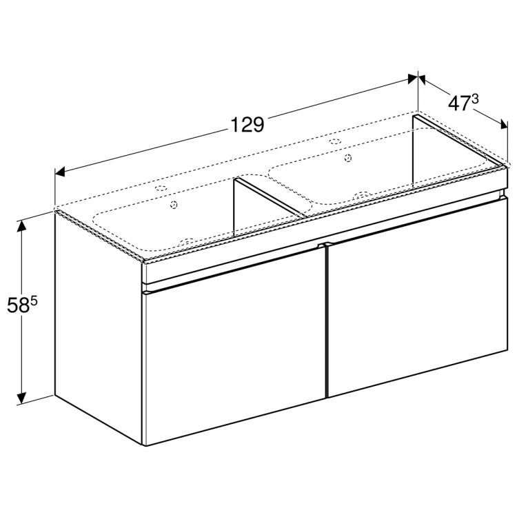 Тумба для двойной раковины Geberit Renova Plan Slim 129х58.5, темно-серый матовый [869531000]