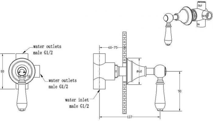 Переключатель потоков Boheme Imperiale 623 для душа Золото