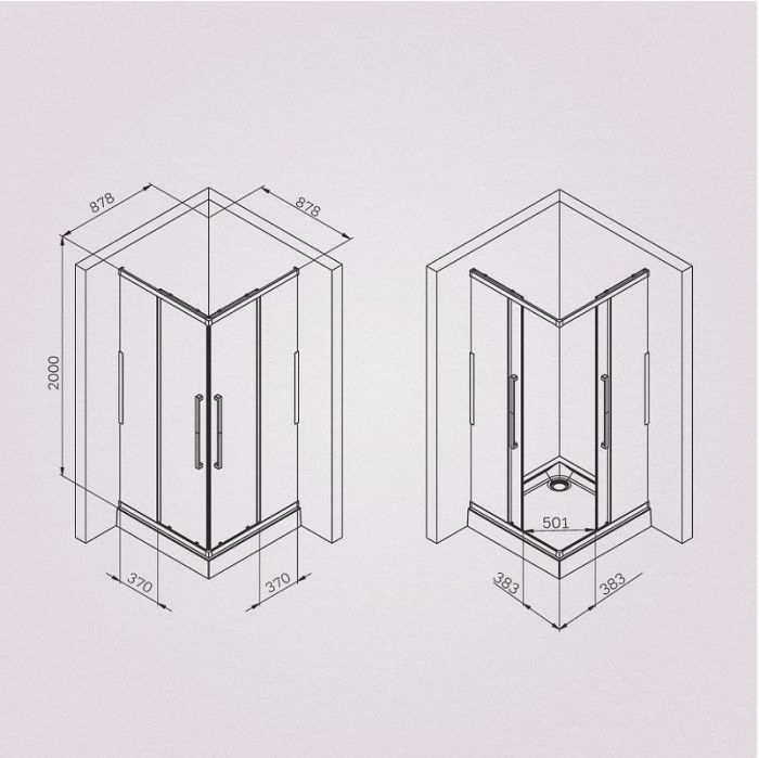 Душевой уголок AM.PM Func 90x90 W84G-403-9090-BT профиль Черный матовый стекло прозрачное