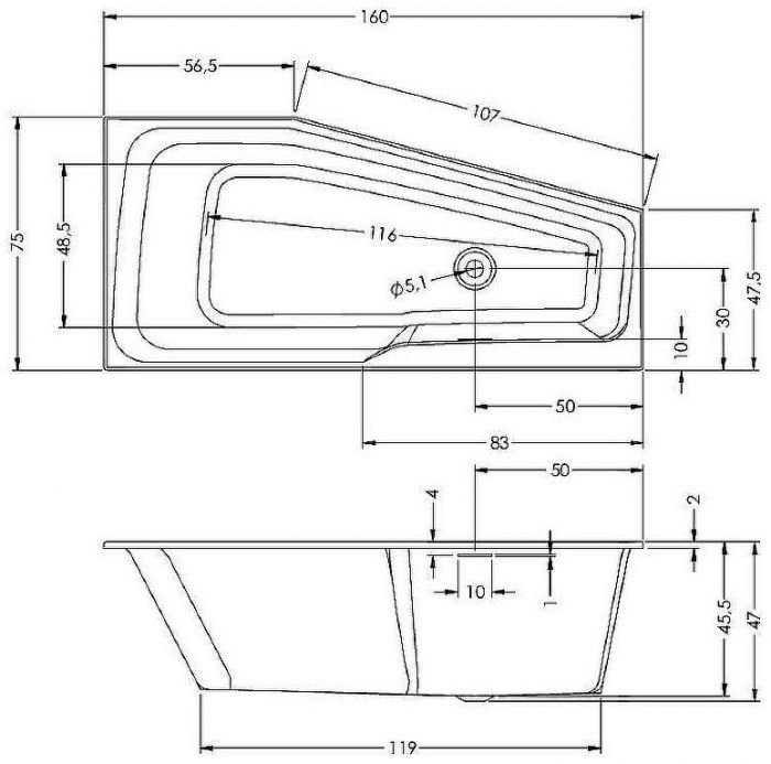 Акриловая ванна Riho Rething Space 160х75 L B112001005 (BR1400500000000) без гидромассажа