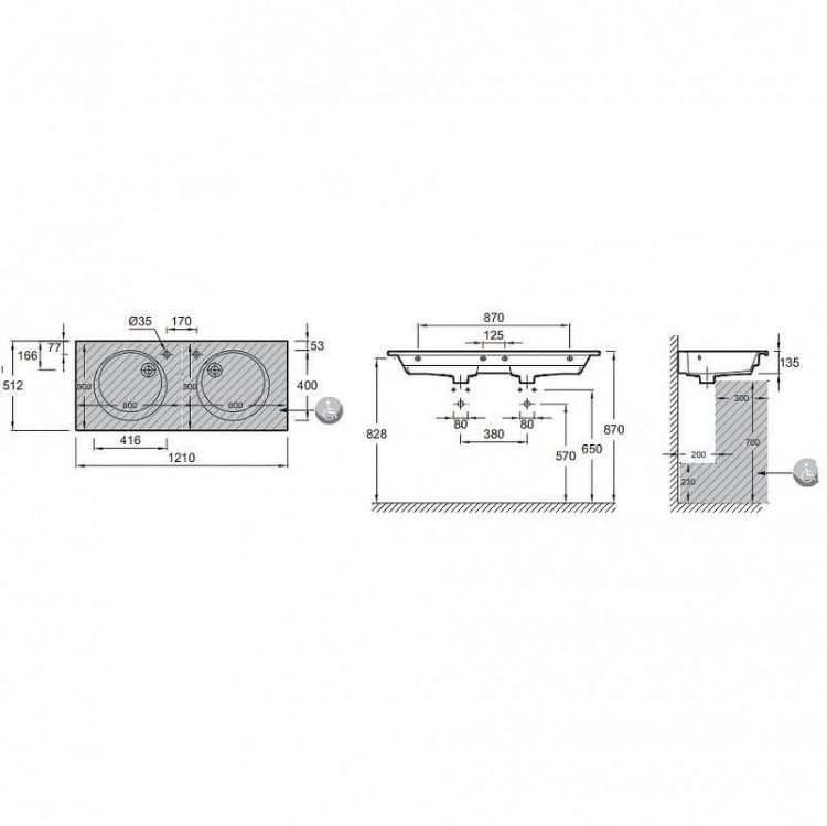 Раковина Jacob Delafon Odeon Rive Gauche 120 EXAT112-Z-00 двойная Белая