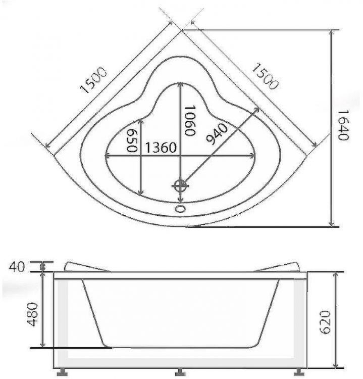 Акриловая ванна BellSan Оливия 150x150 4627171531384 с гидромассажем
