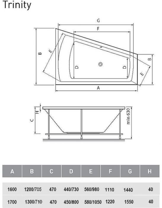 Акриловая ванна Vayer Trinity 170x130 R Гл000006819 без гидромассажа