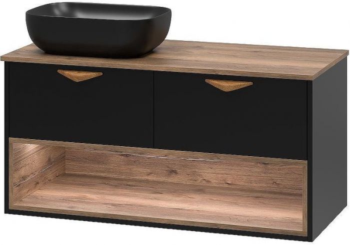 Тумба под раковину Brevita Bergen 105 BER-07105-19-02-2Я подвесная Черная матовая Дуб Галифакс олово