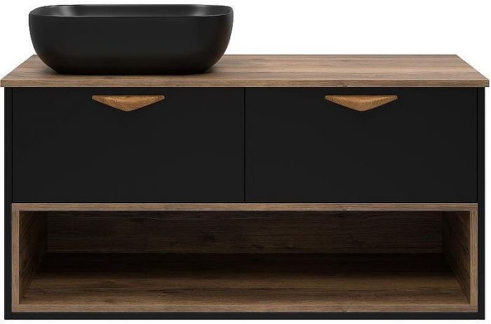 Тумба под раковину Brevita Bergen 105 BER-07105-19-02-2Я подвесная Черная матовая Дуб Галифакс олово