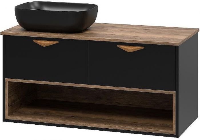 Тумба под раковину Brevita Bergen 105 BER-07105-19-02-2Я подвесная Черная матовая Дуб Галифакс олово