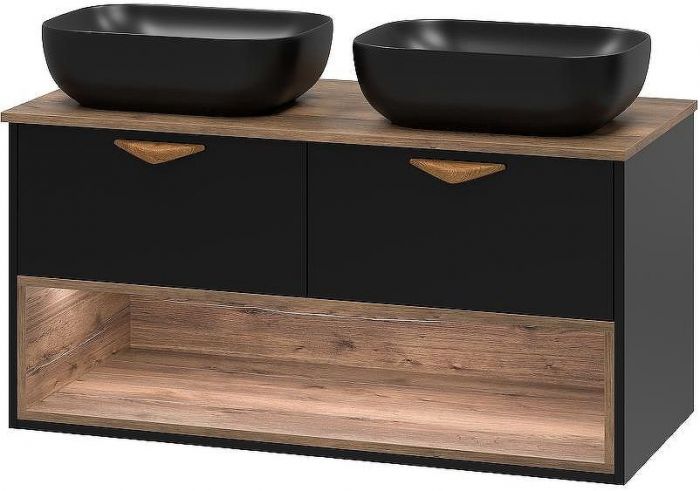 Тумба под раковину Brevita Bergen 105 BER-07105-19-02-2Я подвесная Черная матовая Дуб Галифакс олово