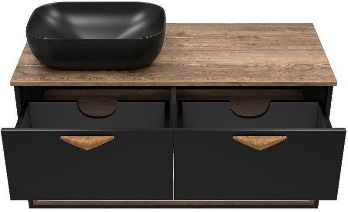 Тумба под раковину Brevita Bergen 105 BER-07105-19-02-2Я подвесная Черная матовая Дуб Галифакс олово