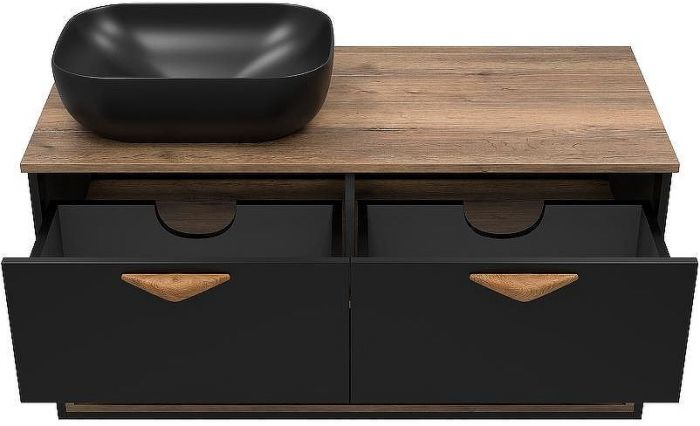 Тумба под раковину Brevita Bergen 105 BER-07105-19-02-2Я подвесная Черная матовая Дуб Галифакс олово