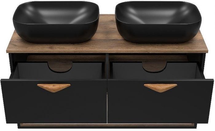 Тумба под раковину Brevita Bergen 105 BER-07105-19-02-2Я подвесная Черная матовая Дуб Галифакс олово