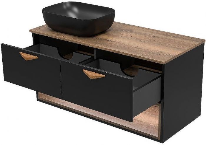 Тумба под раковину Brevita Bergen 105 BER-07105-19-02-2Я подвесная Черная матовая Дуб Галифакс олово