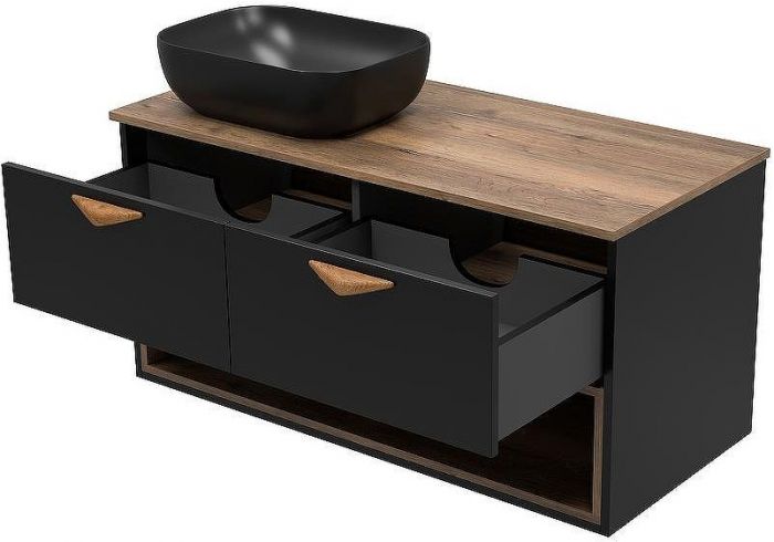 Тумба под раковину Brevita Bergen 105 BER-07105-19-02-2Я подвесная Черная матовая Дуб Галифакс олово