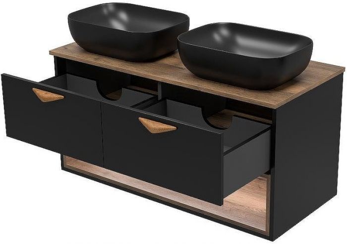 Тумба под раковину Brevita Bergen 105 BER-07105-19-02-2Я подвесная Черная матовая Дуб Галифакс олово