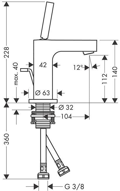 Axor Citterio Смеситель для раковины 110, на 1 отв., излив: 10.4cм., с донным клапаном, цвет: шлифованное красное золото