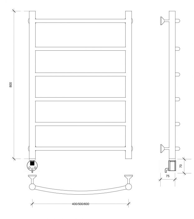 Полотенцесушитель электрический Secado Милан 1 80x60 черный матовый