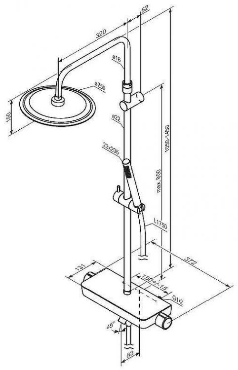 Душевая система Damixa Scandinavian Pure 936760300 с термостатом Черная матовая Душевая система Damixa Scandinavian Pure 936760300 с термостатом Черная матовая