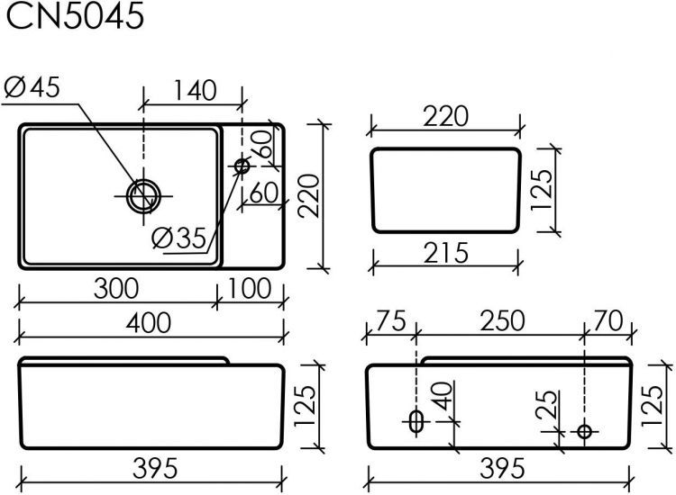 Умывальник CERAMICANOVA Element подвесной прямоугольный (чаша слева, отверстие под смеситель справа) CN5045 Умывальник CERAMICANOVA Element подвесной прямоугольный (чаша слева, отверстие под смеситель справа) CN5045