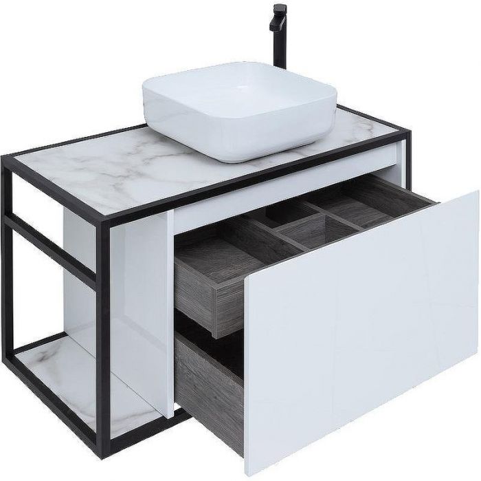 Тумба под раковину Aquanet Nova Lite Loft 90R 261651 подвесная Белый глянец