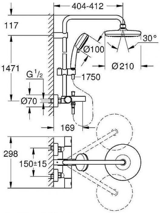 Душевая система Grohe Tempesta Cosmopolitan System 26223001 с термостатом Хром