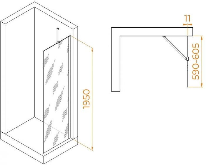 Душевая перегородка RGW Walk In WA-102 60 351010206-11 профиль Хром стекло прозрачное