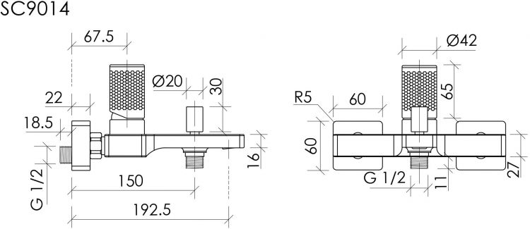 Смеситель для ванны с душем SANCOS Nexus, брашированное золото, PVD покрытие, SC9014BG
