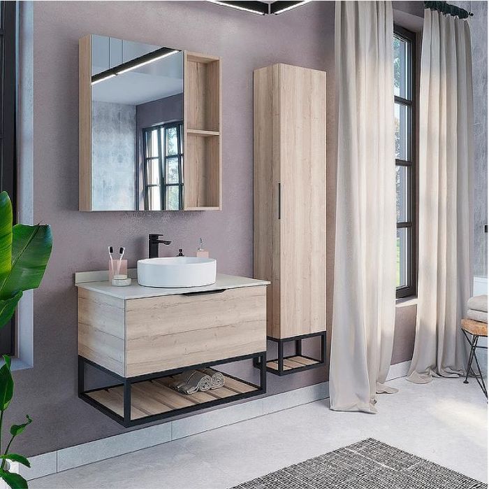 Зеркальный шкаф Comforty Порто 75 00-00009234 Дуб дымчатый