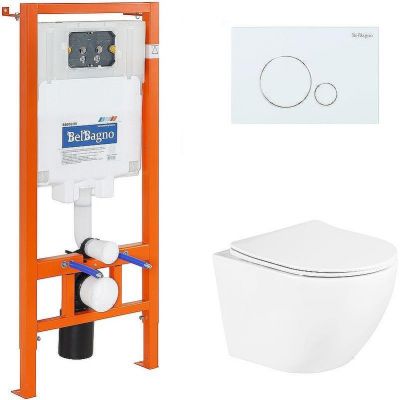 Комплект унитаза с инсталляцией BelBagno Uno BB3105CHR/SC/BB002-80/BB014-SR-BIANCO с сиденьем Микролифт и Белой клавишей смыва