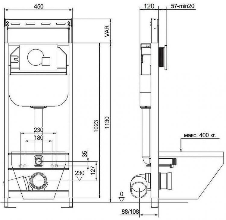 Инсталляция Aquanika Basic 10.702.45B.02.10 для унитаза с клавишей смыва Хром