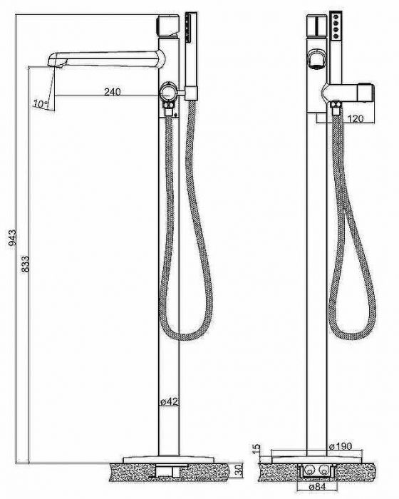 Смеситель для ванны BelBagno Uno UNO-FMT-ORO Золото