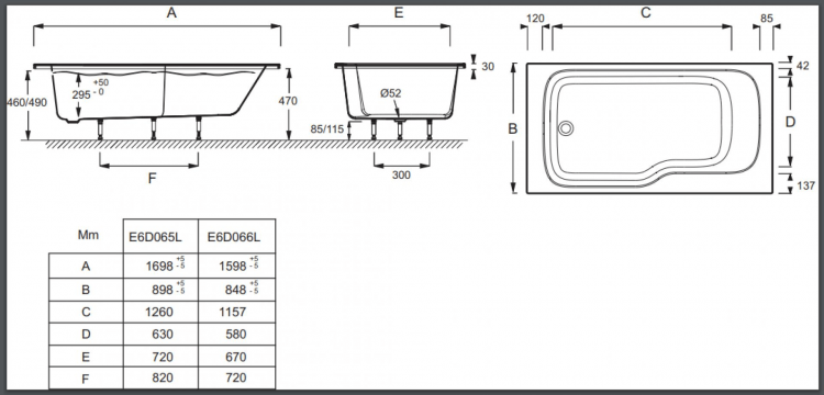 Акриловая ванна Jacob Delafon Bain-Douche Malice 170x90 E6D065L-00, левая Акриловая ванна Jacob Delafon Bain-Douche Malice 170x90 E6D065L-00, левая