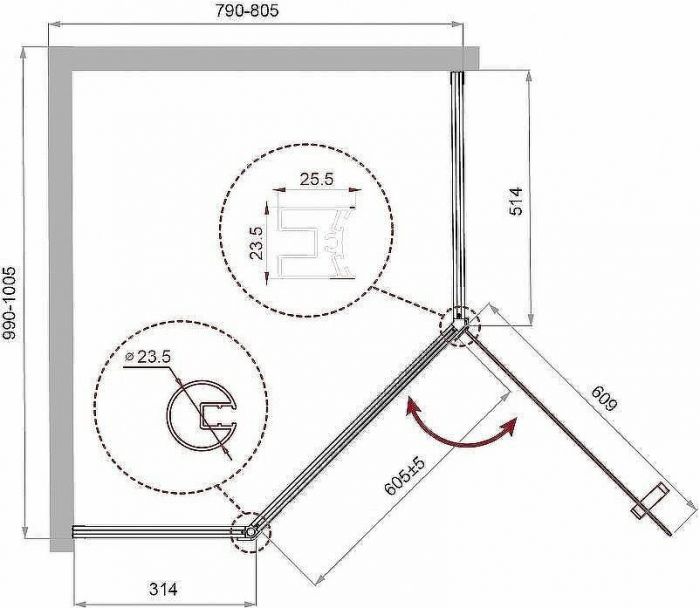 Душевой уголок BelBagno Uno 100х80 UNO-195-PH-1-100/80-C-Cr профиль Хром стекло прозрачное