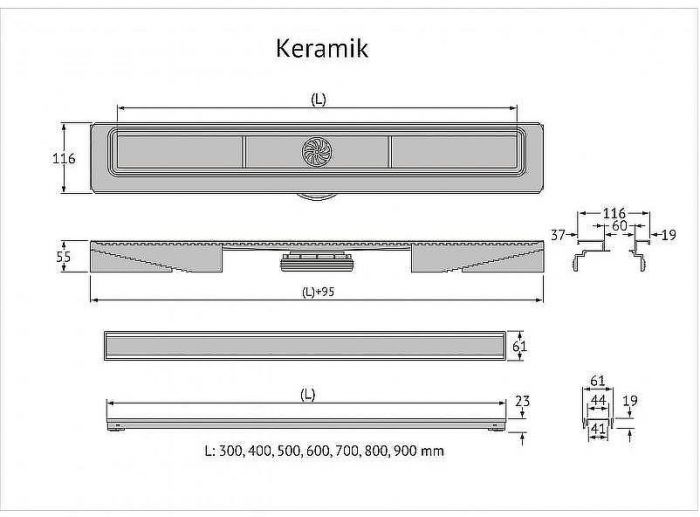 Душевой лоток Berges B1 Keramik 700 091118 с решеткой Хром глянец