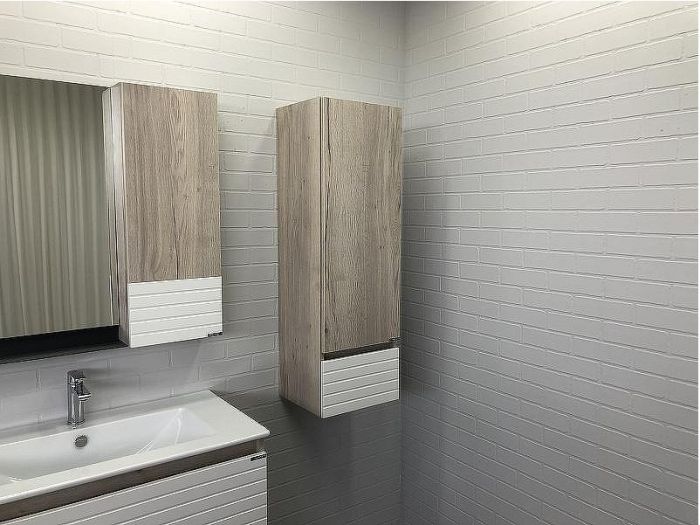 Шкаф пенал Comforty Страсбург 35 00-00006574 подвесной Дуб дымчатый Белый матовый