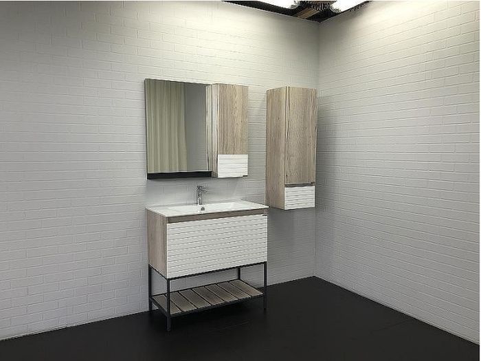 Шкаф пенал Comforty Страсбург 35 00-00006574 подвесной Дуб дымчатый Белый матовый