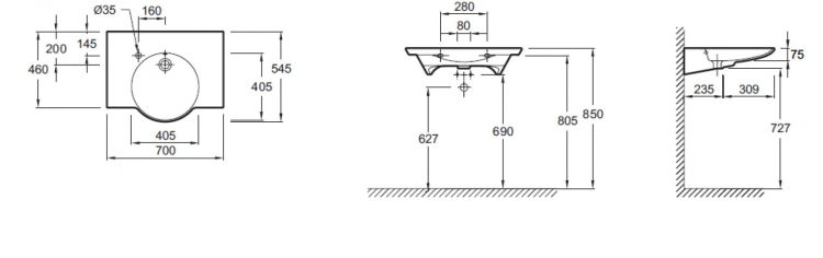 Раковина 70 см Jacob Delafon Spherik E4492L-00, белый Раковина 70 см Jacob Delafon Spherik E4492L-00, белый