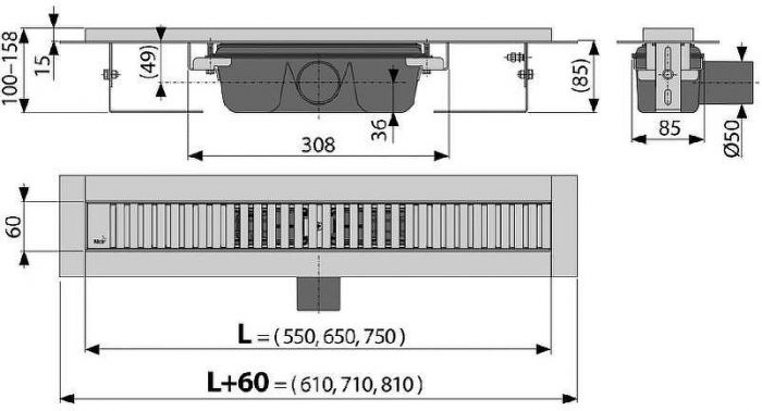 Душевой лоток Alcaplast APZ1SMART-LINE-650 с решеткой Хром