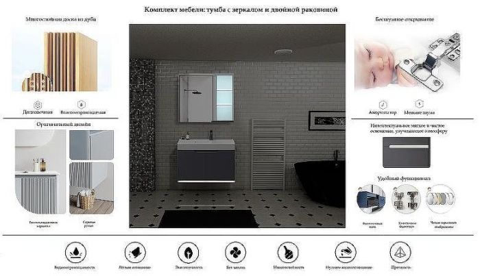 Комплект мебели для ванной Ceruttispa Maiella 70 10037 подвесной Темно-серый