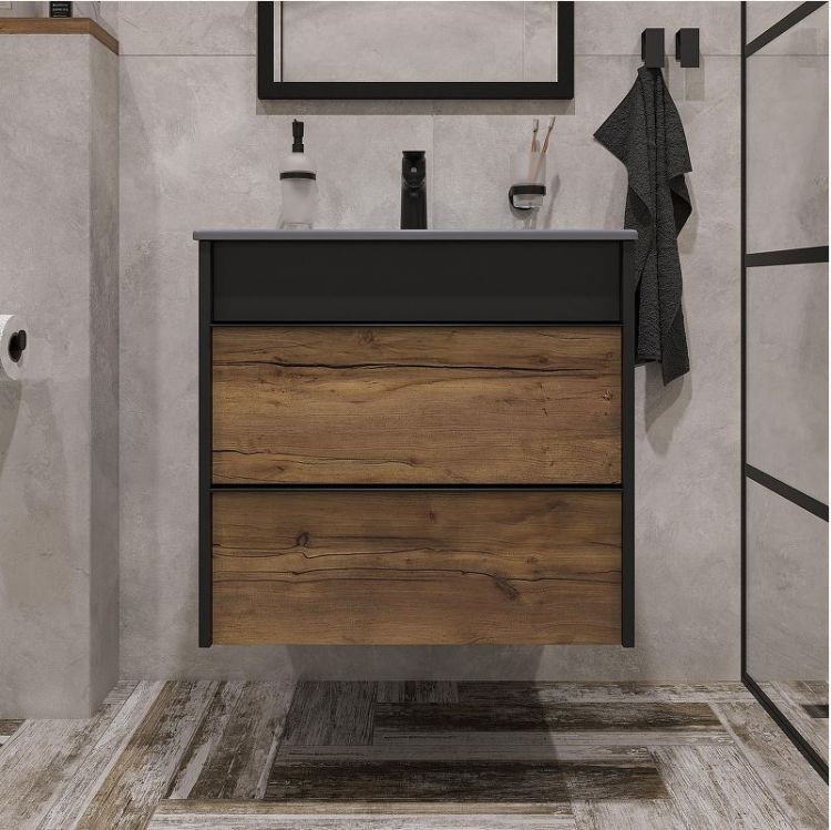 Комплект мебели для ванной STWORKI Гриндстед 60 подвесная цвет Антрацит матовый Дуб таксония