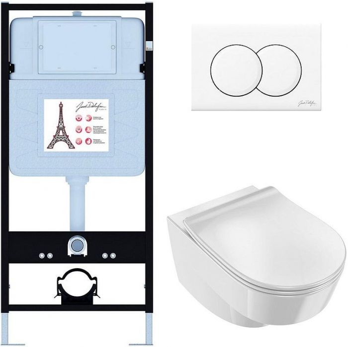 Комплект унитаза с инсталляцией Jacob Delafon Odeon Rive Gauche EDR103-00 с сиденьем Микролифт и Белой глянцевой клавишей смыва