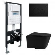 Комплект унитаза Abber Rechteck AC1201MB-AC0105-AC0121MB с сиденьем Микролифт и клавишей смыва цвет Черный матовый