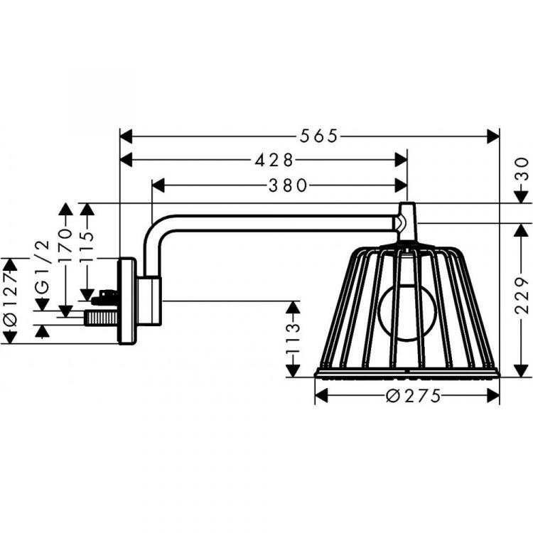 Верхний душ AXOR Lampshower/Nendo 1jet с держателем хром 26031000 Верхний душ AXOR Lampshower/Nendo 1jet с держателем хром 26031000