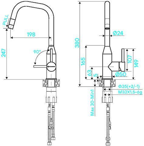 Смеситель для кухни KUCHENSTERN FILA-S 411SS40 цвет Нержавеющая сталь