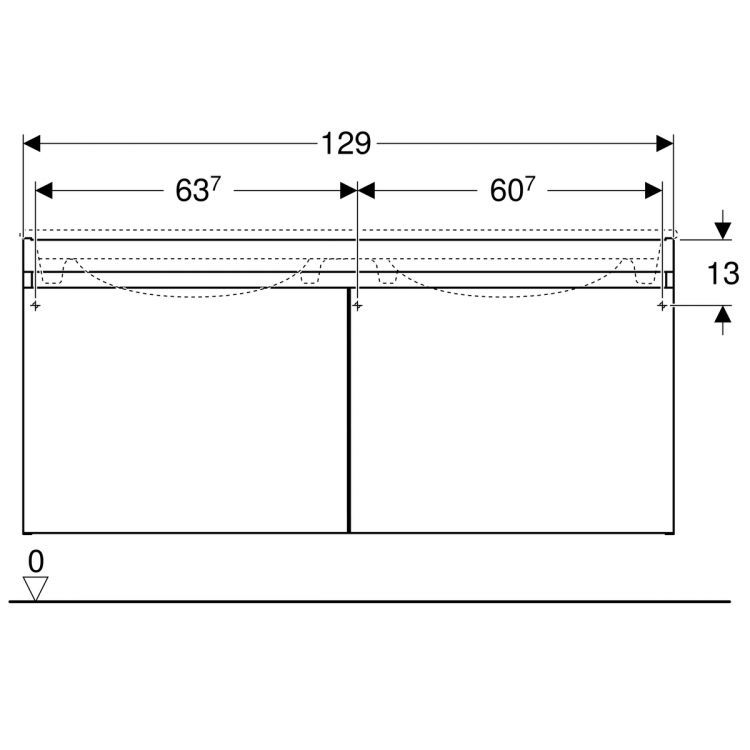 Тумба для двойной раковины Geberit Renova Plan Slim 129х58.5, светлый вяз [869532000]
