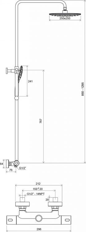 Душевая система Ravak Termo 300 TE 093.00/150 X070099 Душевая система Ravak Termo 300 TE 093.00/150 X070099