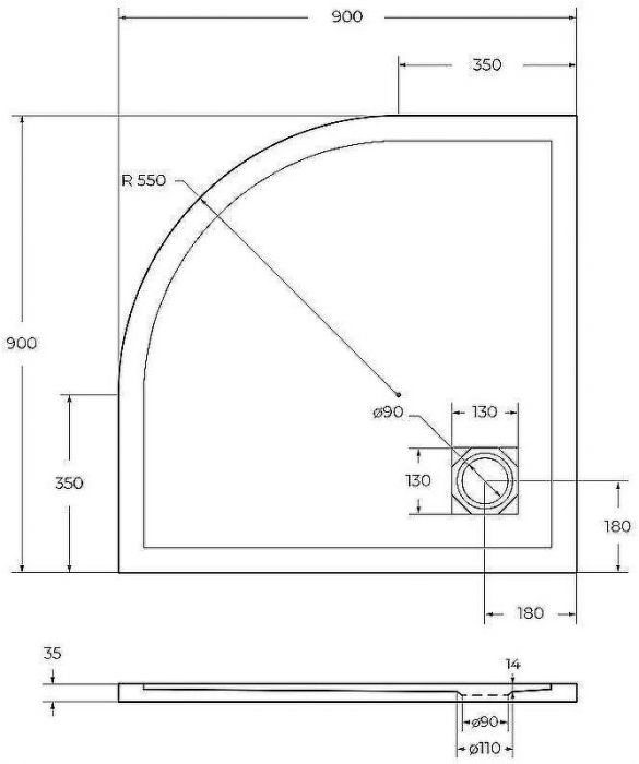 Душевой поддон из искусственного камня BelBagno Uno 90x90 TRAY-MR-UNO-R-90-550-35-NERO-CR Черный матовый