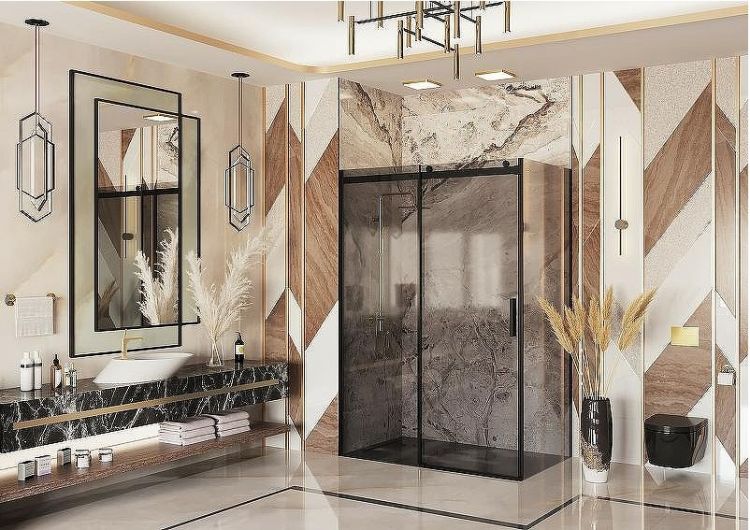 Душевой уголок Ambassador Benefit 160x110 19022205HBB-110HBB профиль Черный стекло тонированное