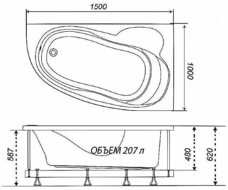Акриловая ванна Triton Кайли 150x100 L Щ0000048090 без гидромассажа