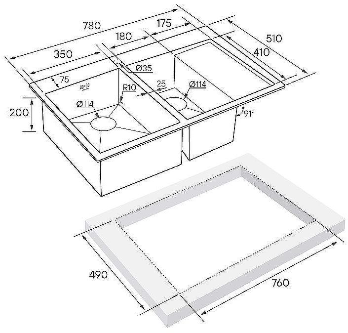 Кухонная мойка Paulmark Kroner 78/2SF PM227851-GML Вороненая сталь
