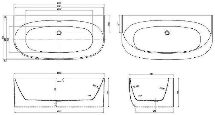 Акриловая ванна Azario Cambridge 180х88 CAM18090 без гидромассажа