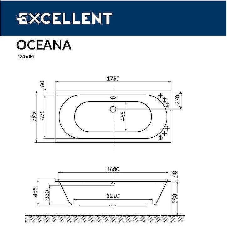 Акриловая ванна Excellent Oceana Slim 180x80 WAEX.OCE18S.ULTRA.CR с гидромассажем